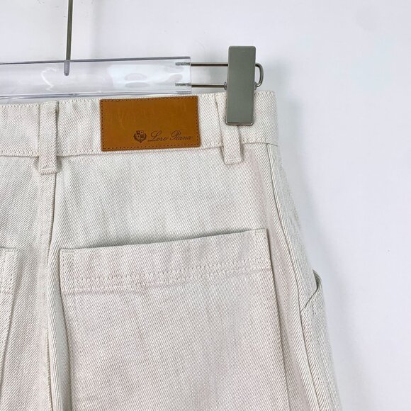 Loro Piana White Wide-Leg Cotton Denim Pants Size 38 S Made In Italy With Logo L - Picture 7 of 7